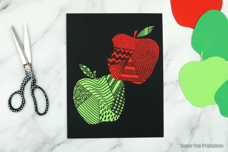 green and red apple art