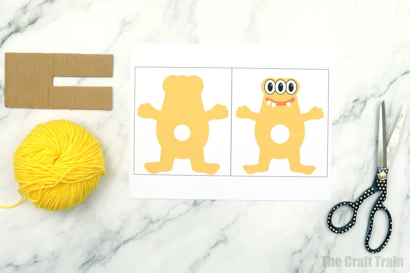 Yellow monster template for making fluffy yarn monsters