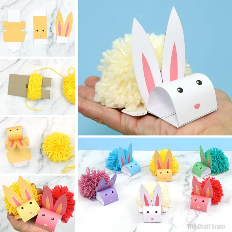 Bunny craft for kids — make a rainbow of pom pom bunnies