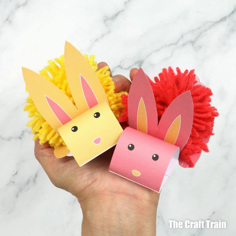 Pom pom bunny craft for kids with printable template
