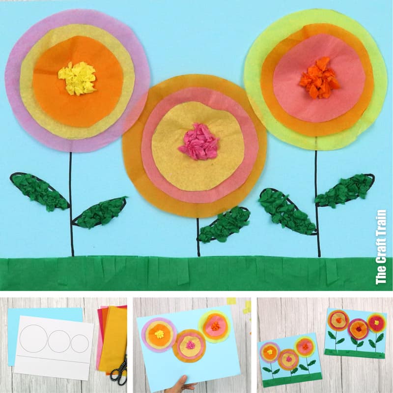 Tissue paper flowers 3D art project for kids