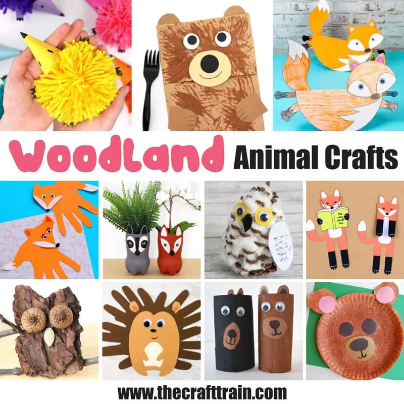 Woodland animal crafts for kids. Make foxes, owls, bears, turkeys, hedgehogs and more!