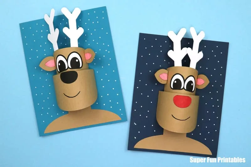 Reindeer craft 3D paper portrain side by side