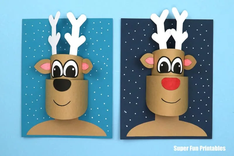 Reindeer craft 3D paper portrain side by side