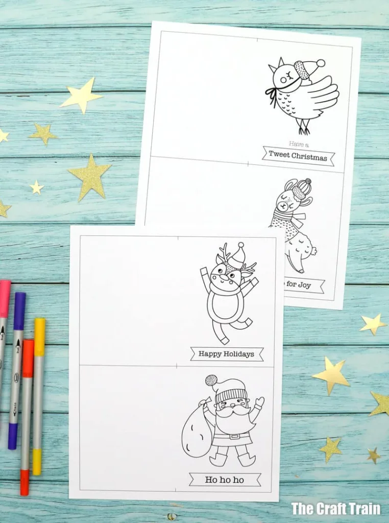 Free printable Chrismtas cards to color in