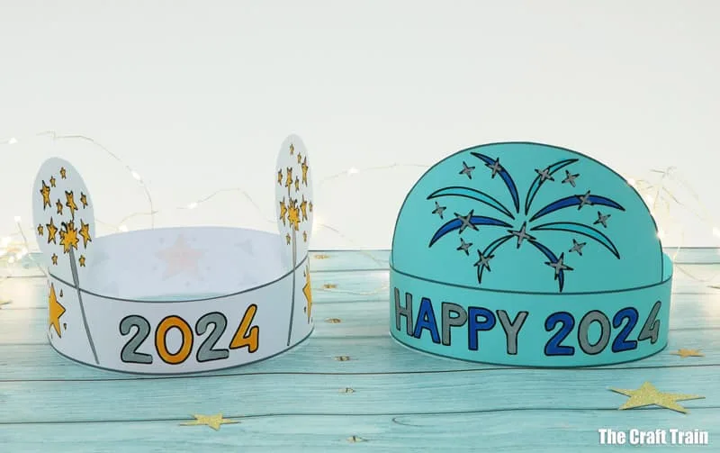 New year party hats 2024 design, free printable template