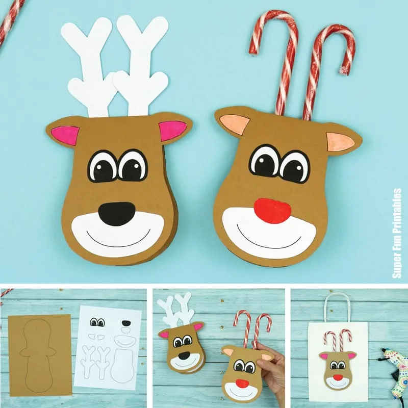 Candy cane reindeer card for kids