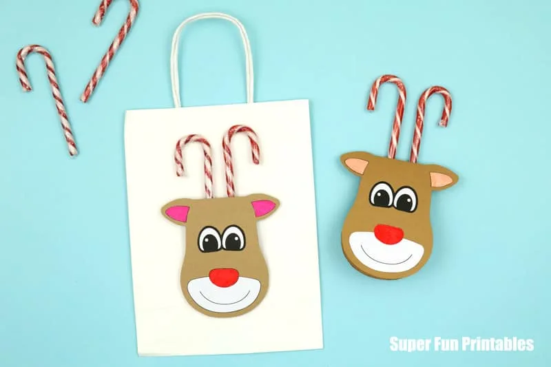 Reindeer gift bag made from our candy cane reindeer template