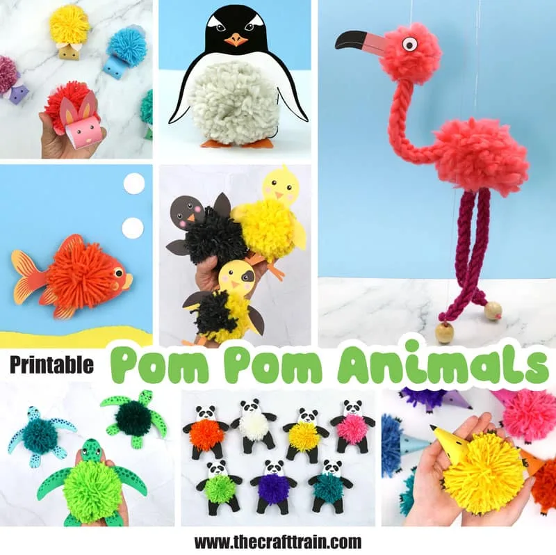 Pom pom animal crafts for kids with printable templates. The easiest way to make pom pom animals!