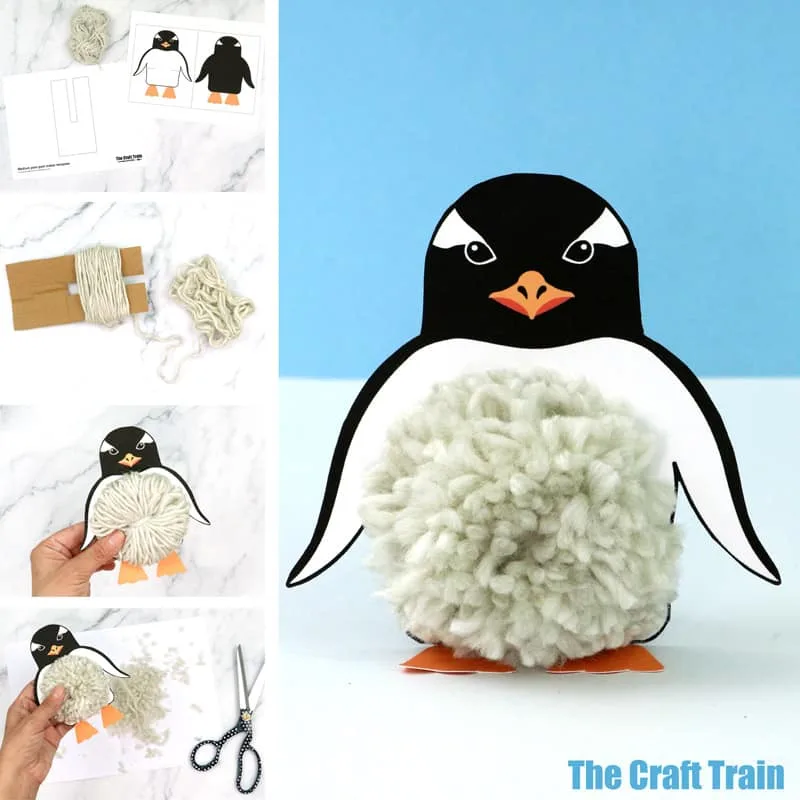 Cute pom pom penguin craft with printable template