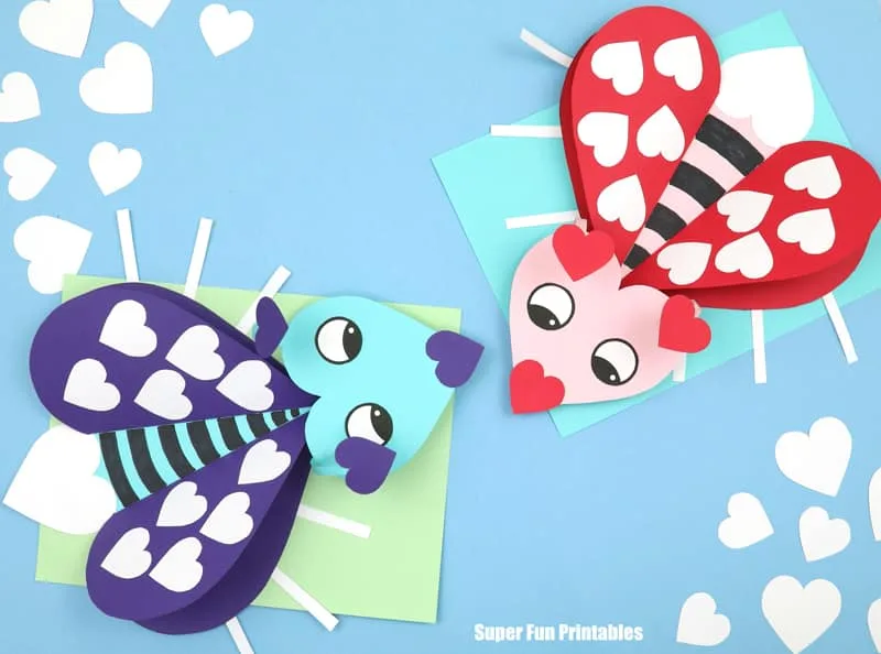 3D love bug craft for kids made from paper hearts
