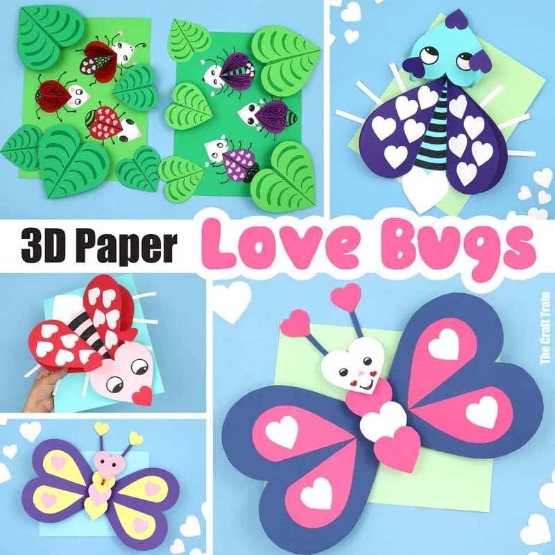 3D paper lovebug crafts for kids. THere are three different paper lovebugs you can make with this tutorial