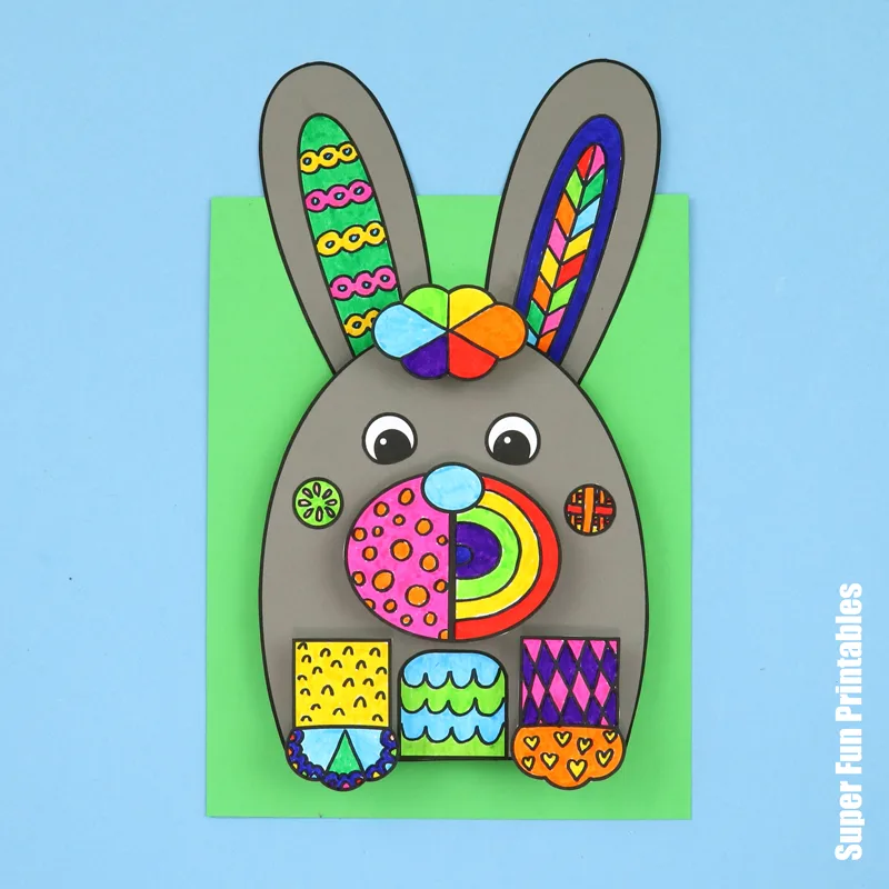 3D bunny art for kids. Create a stylised 3D paper bunny using doodle art patterns to decorate