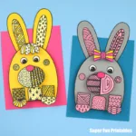 3D Doodle art bunny craft. Printable Easter bunny craft for kids with fun 3D element