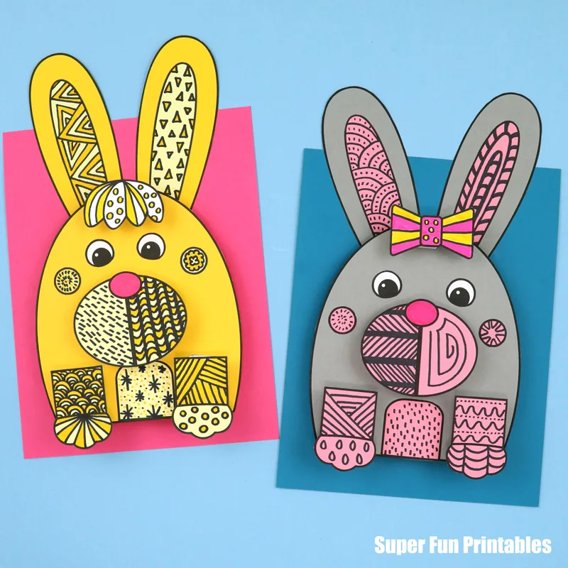 3D Doodle art bunny craft. Printable Easter bunny craft for kids with fun 3D element