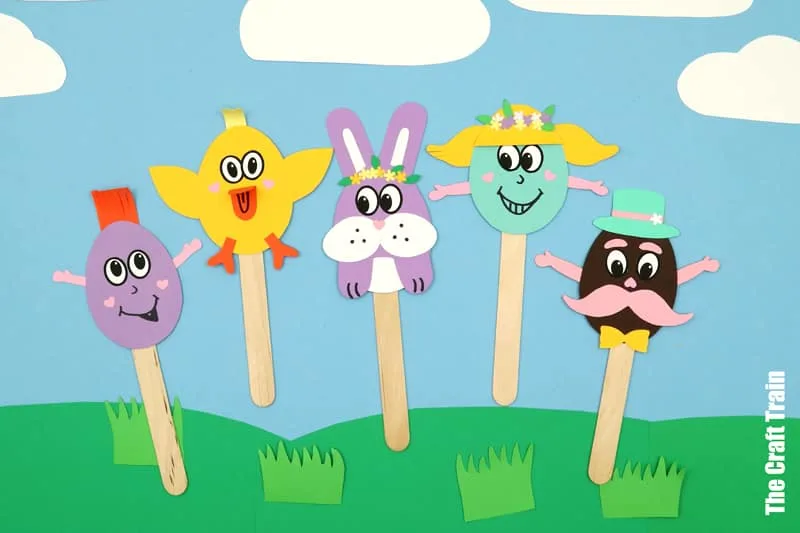 Egg shaped Ester stick puppets. A fun Easter craft for kids 