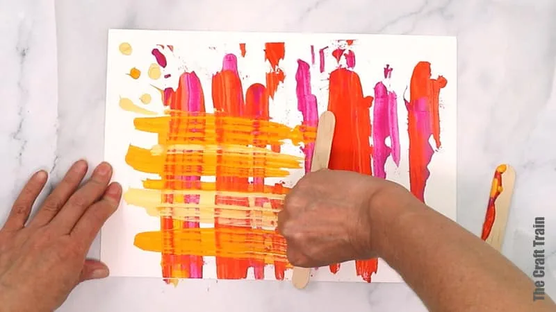 Craft stick scrape painting process art for kids