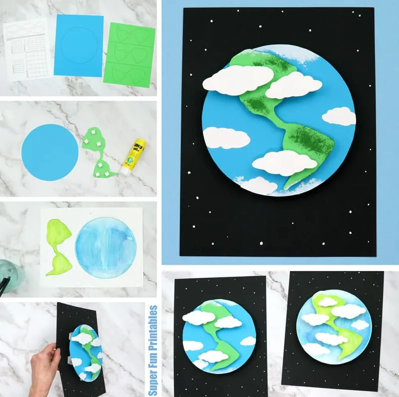 Earth craft for kids. Make a 3D planet Earth wall art from paper